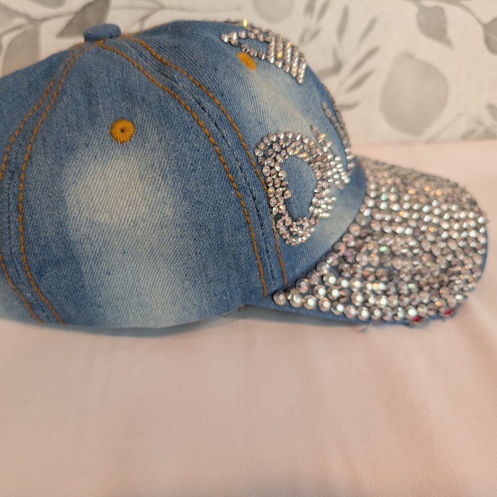 "QUEEN" with Crown Studded Blue Jean Distressed Baseball Cap Style Hat by NoLLia - Picture 5 of 8